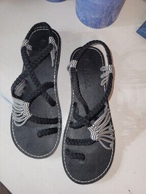 NWOT Plaka Black Braided Rope Sandals - Women Sz8